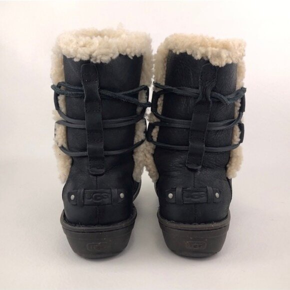 UGG Akadia Black Leather Winter Ankle Boots 6 - Picture 6 of 12
